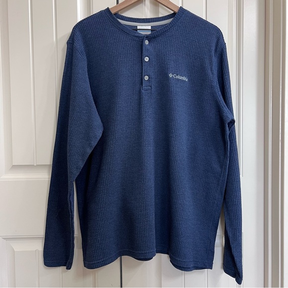 Columbia Mens Pine Peak Long Sleeve Waffle Knit Henley Shirt in Blue, Size XL - Picture 2 of 10
